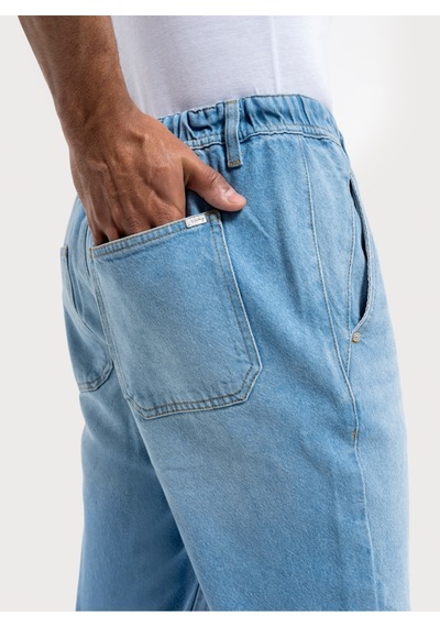 Slouchy Elastic Waist Fit Erkek Pantolon Denim
