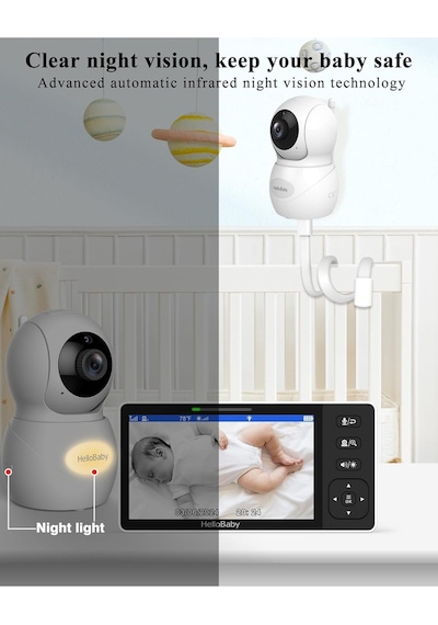 Hellobaby Çift Kameralı Bebek Monitörü, 5.5 Hd Ekran, Eco Mod, 320 Dönebilen Kamera Kamera Sistemi