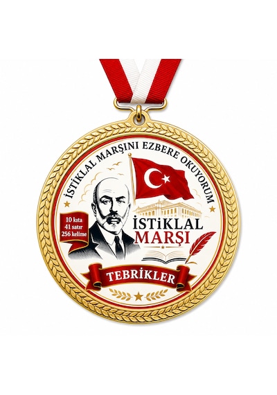 İstiklal Marşı Madalyası - Dijital Baskılı 1. Kalite Madalya Altın