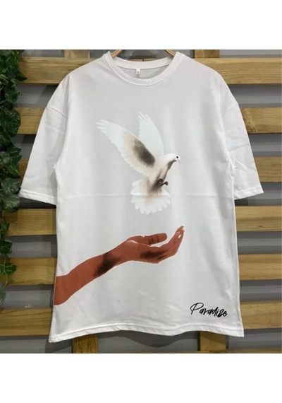 Dijital Baskılı T-shirt - Beyaz Beyaz