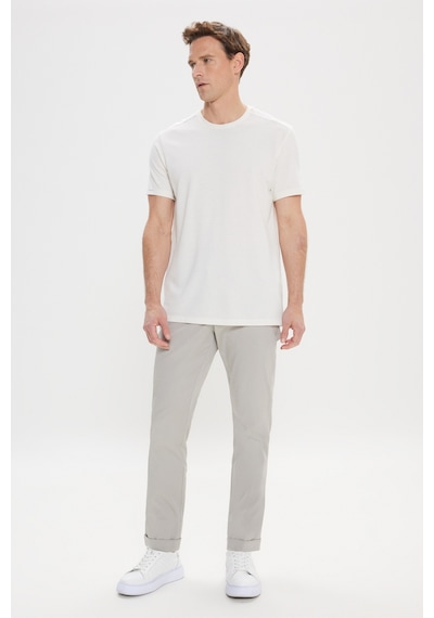 AC&Co / Altınyıldız Classics Erkek Slim Fit Dar Kesim Pamuklu Bisiklet Yaka Tişört - Ekru