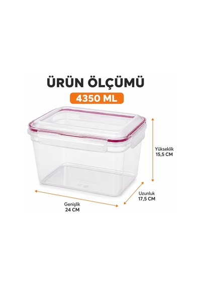 Tr 4350 Ml Sızdırmaz Şeffaf Contalı Kilitli Saklama Kabı, Pp Plastik Gıda Saklama Kutusu, Kapaklı Buzdolabı Düz Diğer