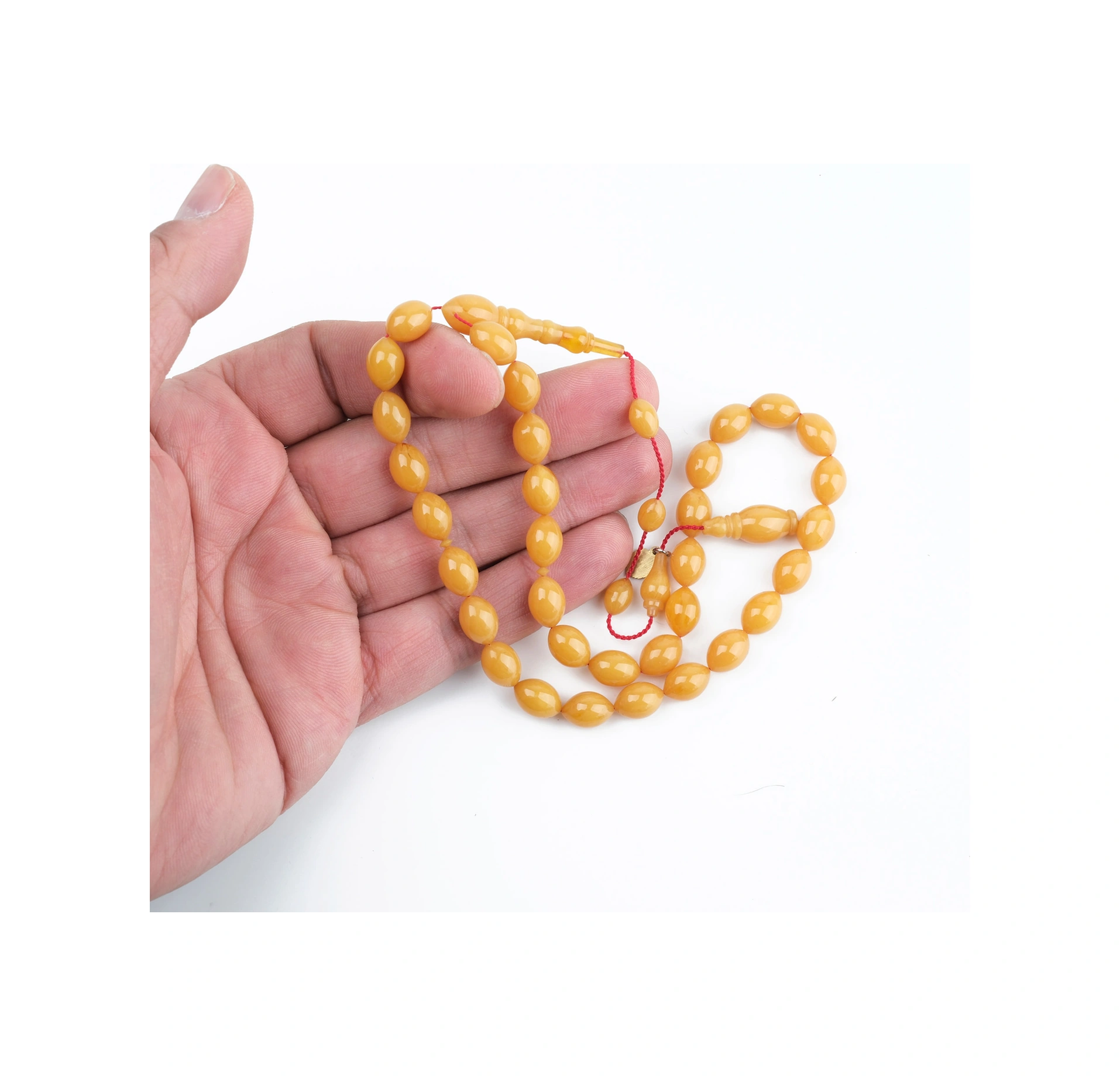 Kadim Katalin Eski Zil Kulpu Obje Usta İşi İmzalı Beyzi Kesim 7x10.5mm Tesbih -sarı Amber Sarı
