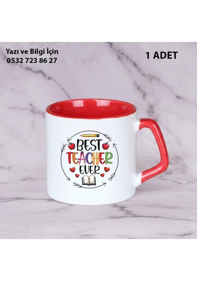 Best Teacher Tasarımlı Öğretmenler Günü Kişiye Özel İsim Baskılı Kupa Bardak Öğretmene Hediyelik Kısakırmızı