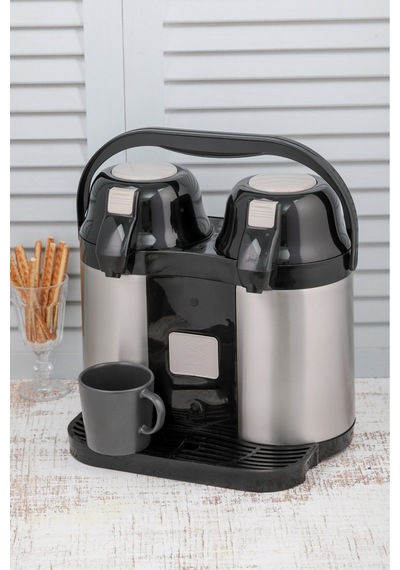Cooker Termos 5 Lt. Çiftli Çelik Pompalı Çay Termosu - Su Termosu Siyah