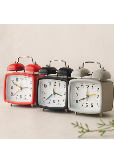 Çift Zilli Metal Masa Alarm Saati Işıklı, Pilli Çok Renkli