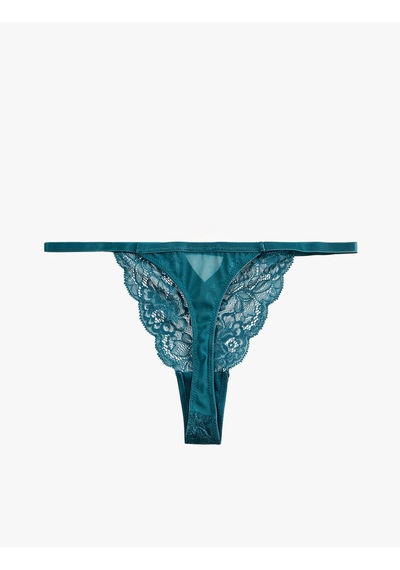 Koton Rahat Kalıp Dantel String Külot Yeşil 7wlk30200mk