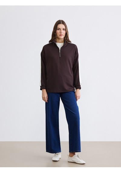 Lcw Comfort Kahverengi Dik Yaka Soft Touch Kadın Sweatshirt