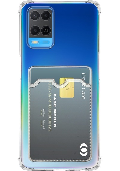 Oppo Uyumlu A54 Kapak Kamera Korumalı Kartlıklı Darbe Emici Özellikli Şeffaf Silikon Kılıf