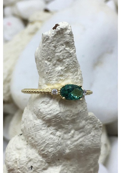 Green Topaz Minimal Yüzük - Ak831