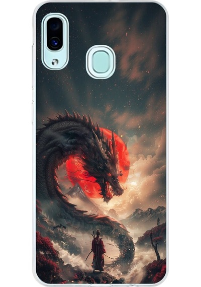 Samsung Galaxy A30 Uyumlu Şeffaf Kılıf Samurai 3 Tasarımlı