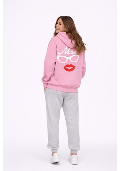 Nevermind Sevgili Kombini Komik Surat Baskılı Siyah Oversize Hoodie Seti Ka Pembe