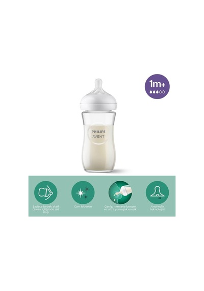 Philips Avent Natural Response Doğal Tepkili Cam Biberon, 2'li Set, 120ml + 240ml, 0+ Ay Ve 1+ Ay