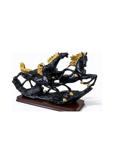 2 Adet Üçlü Şahlanmış At Figürleri Polyester Figür, Ahşap Tabanlı Dekor, Ev Ve Ofis İçin At Heykeli, Horse Figurine, Decorative Statue