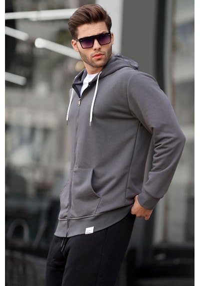 Madmext Füme Fermuarlı Kapüşonlu Sweatshirt 6161-füme Füme