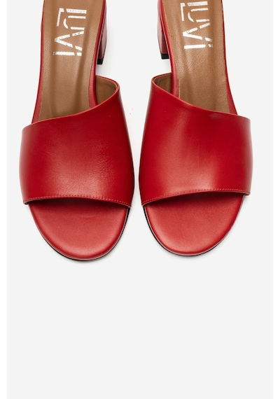 Luvi Shoes Delavıe Kırmızı Cilt Hakiki Deri Kadın Kalın Topuklu Terlik