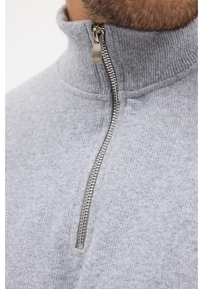 Mmetalic Erkek Gri Standart Fit Normal Kesim Pamuklu Yarım Fermuarlı Dik Yaka Pamuklu Sweatshirt Gri