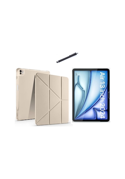 Apple Uyumlu iPad Air 13 Inç 2024 A2898-a2899 Tri Fold Kalemlikli Tablet Kılıfı Ekran Koruyucu Ve Kalem