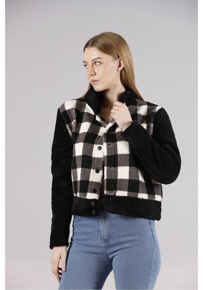 Verymoda Polar Çıtçıtlı Mont F1133 Siyah Dama