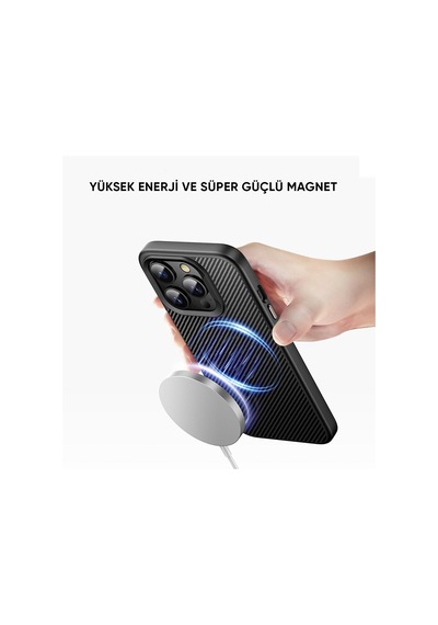 Bikapak Magcarbon Apple Uyumlu iPhone 16 Siyah Kapak