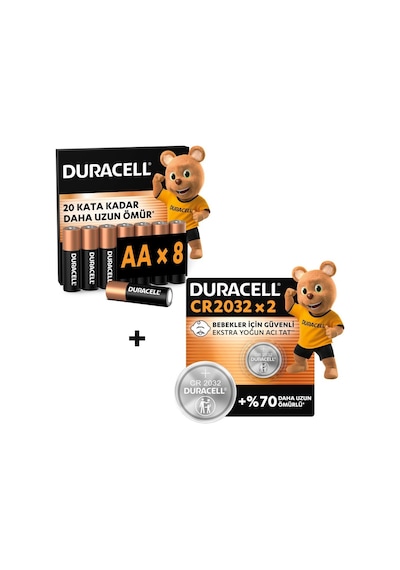 DURACELL BASIC AA Alkalin Kalem Pil (8'li Paket) & CR 2032 Lityum Düğme Pil (2'li Paket)