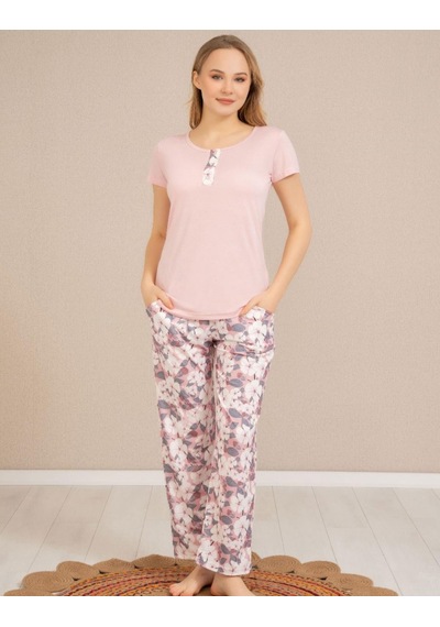 Baha Perfect Club Kadın Bisiklet Yaka Kısa Kol Pijama Takımı 4369 - 1 Adet Pembe