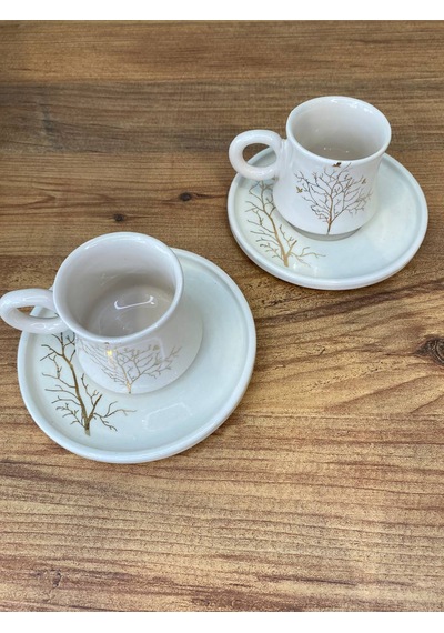 Hayat Ağacı Desenli El Yapımı Seramik Kupa, Mug, Türk Kahvesi