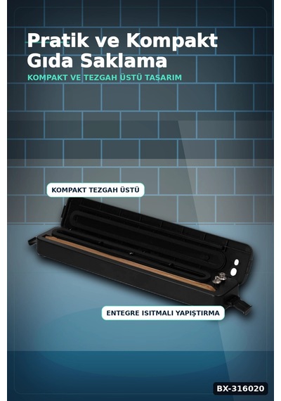 Vakumlama Ve Poşet Yapıştırma Makinesi - Ev Tipi Pratik Gıda Saklama Cihazı Bx-316020