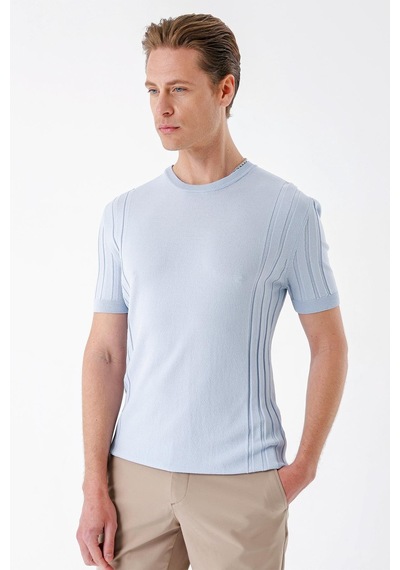 Efor Slim Fit Bisiklet Yaka Kısa Kol Mavi Triko Tr 869 Mavi