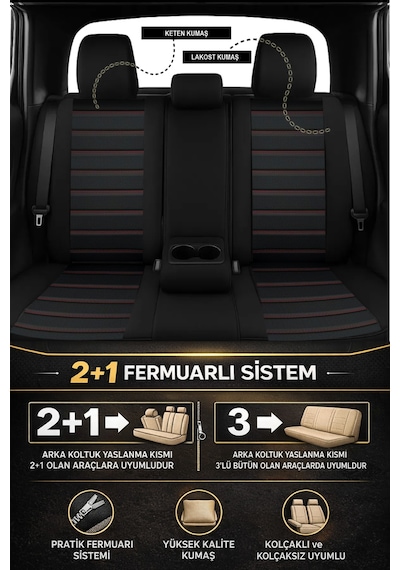Premium Serisi Lüks Keten Üniversal Oto Koltuk Kılıfı - 5 Koltuk Tam Set Siyah