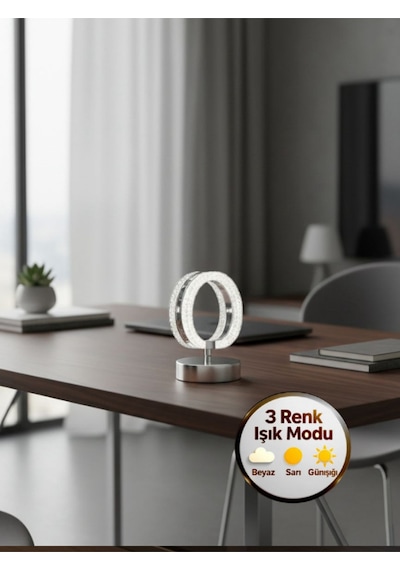Aurea Model Gümüş 3 Renk Modu Ledli Modern Salon Mutfak Yatak Çocuk Odası Masa Ve Gece Lambası Metalik