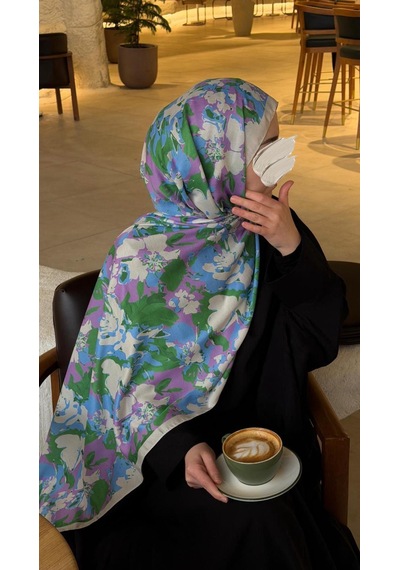 Qalortex Scarf Pamuklu Garden Desen Şal-bebe Mavi