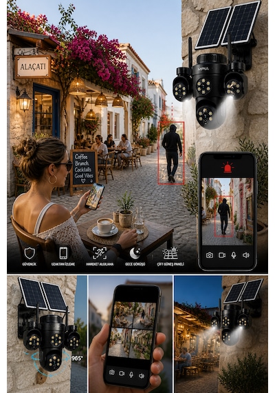 Mpıa Koto 12mp 3 Lens 4g Çift Solar Panel Hieasy Aov Sürekli Kayıt Gece Görüş Çift Yönlü Ses Turkcell Sim Kart