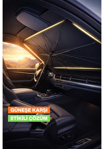 Katlanabilir Araç Şemsiyesi - Güneşliği - Deri Kılıf Hediyeli Siyah