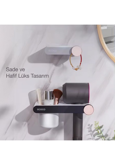 Ecoco Saç Kurutma Makinesi Tutacağı Ve Banyo Düzenleyici Beyaz
