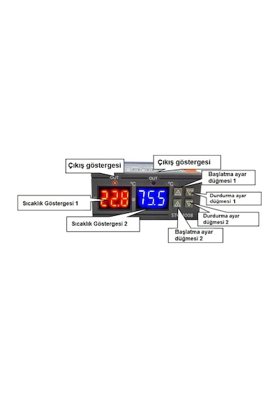 STC-3008 220V 10A Çift Ekranlı Çift Problu Isı Termostatı (NEM ÖLÇMEZ)