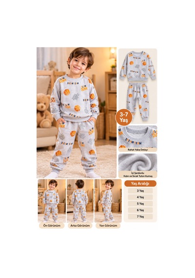 Üç Gül Ticaret Erkek Çocuk 3-7 Yaş Basketbol Desenli İç Şardonlu Pijama Takımı Gri Gri Üç Gül Ticaret Erkek Çocuk 3-7 Yaş Basketbol Desenli İç Şardonlu Pijama Takımı Gri Gri