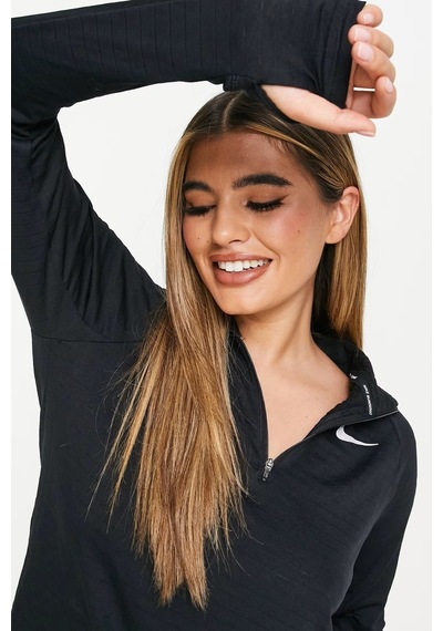 Nike Terma Fit Element 1/2 Zip Running Yarım Fermuarlı Yan Cepli Kadın Koşu Sweatshirt Siyah Siyah