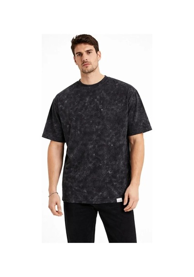 Veraura Lifestyle Erkek Asit Yıkama Bisiklet Yaka Kısa Kollu Oversize T-shirt Tişört - Siyah