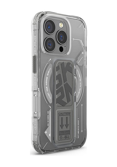 Apple iPhone 16 Pro Max Uyumlu Kılıf Magsafe Şarj Özellikli Teknoloji Desenli Standlı Skinarma Helio Gri