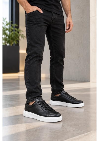 In Step Tuna Hakiki Deri Siyah- Beyaz Taban Günlük Unisex Günlük Ayakkabı