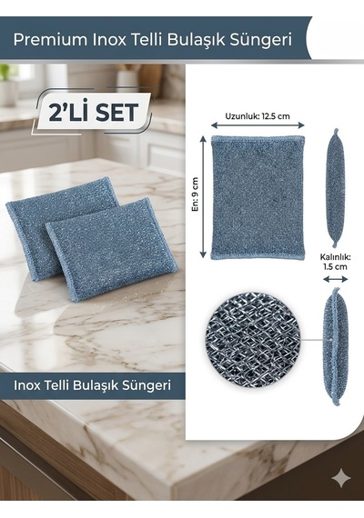 2 Adet Sihirli İnox Paslanmaz Telli Bulaşık Süngeri Güçlü Yağ Çözücü Metal Temizlik Süngeri