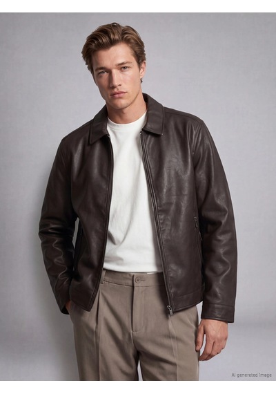 LC Waikiki Southblue Kahverengi Regular Fit Erkek Deri Görünümlü Ceket Brown