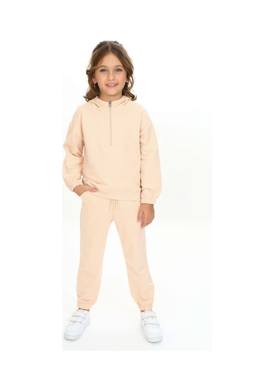 Toontoy Kids Toontoy Kız Çocuk Kapüşonlu Yarım Fermuar Detaylı Eşofman Takım Bej