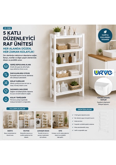 Lunaev Rafty 5 Katlı Sepet Organizer Düzenleyici Raf Ünitesi 465x145x870 Mm 100