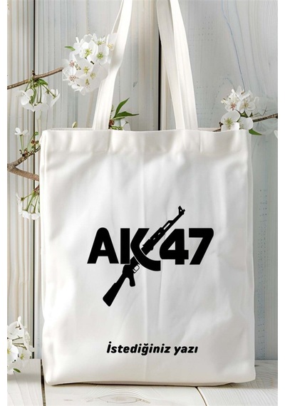 Art Hediye Ak-47 Kalaşnikof Baskılı Bez Çanta Kişiye Özel Model 1 Çok Renkli