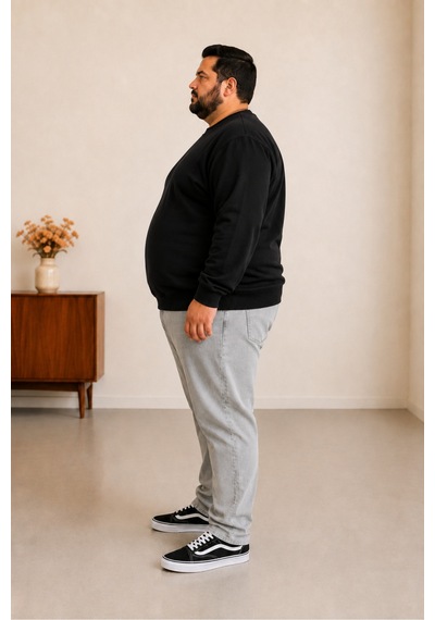 Sngl Tekstil Erkek Büyük Beden Oversize 3 İplik Uzun Kollu Sweatshirt 3xl-4xl-5xl-6xl-7xl-8xl-9xl Siyah