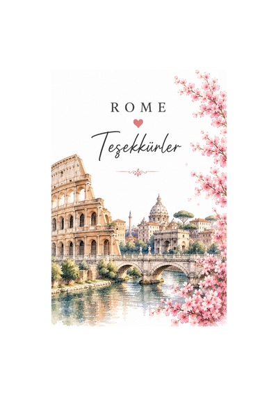 Rome Temalı Thank You Kartı 8x5 Cm Sipariş Teşekkür Kartı Paket Içi Not Kartı 100 Adet - Pembe - 058