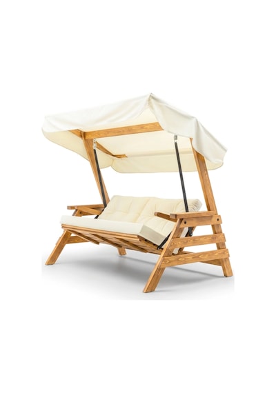 Riva Swing Ahşap Dış Mekan Bahçe Balkon Ve Teras Salıncağı Açık Renk Ağaç Salıncak Krem