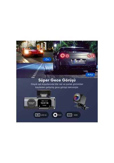 4k Ultra Hd Araç Kamerası Wifi Dahili Gps G Sensörlü Gece Görüşlü Araç İçi Kamera Dvr Dash Cam